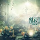 Text: "ZWEITER AKT." Eine magische Szene mit Blumen, einer Laterne und einer Treppe, die von einem hellen Licht erleuchtet wird.