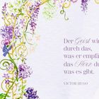 Zitat: "Der Geist wird reich durch das, was er empfängt, das Herz durch das, was es gibt." Bunte florale Illustration.