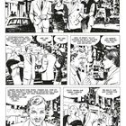 Comic mit Herren und Damen im Gespräch. Dunkle Stadtansicht im Hintergrund. Fünf Panels mit Dialogen.