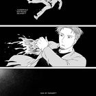 Oben: "Bin ich... außerhalb des Raums gelandet?" Mitte: Mann mit zerfallenden Körperteilen. Unten: "Was ist passiert?"