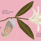 Illustration mit rosa Hintergrund zeigt eine Blume, eine Knospe und drei Motivationssätze.