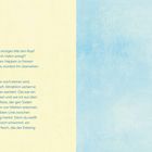 Links ist ein Fließtext über Möwen und einen Eisberg. Rechts ist eine Illustration einer Möwe auf einem Felsen vor blauem Himmel.