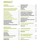 Inhaltsverzeichnis eines Dokuments zur Almwirtschaft mit Themen wie Ökosystemleistungen, Pflanzengesellschaften und Tiergesundheit.