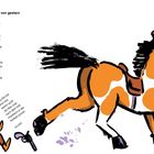 „western von gestern“, Gedicht über „billy the kid“, ein kämpfendes Ross. Illustration eines Reiters und Pferdes.