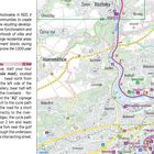 Text: "Prague to Kralupy nad Vltavou 32 km." Karte mit Fahrradroute durch Prag, zeigt Stadtteile und Sehenswürdigkeiten.
