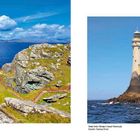 Seite links: Sheep’s Head Peninsula. Rechts: Fastnet Rock. Zwei Leuchttürme am Meer, einer auf Klippen, der andere auf einem Felsen.