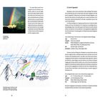 Texte: „Der Regenbogen funktioniert als natürliches Prisma“, „Die Lichtstimmung ist auch von der Umgebung abhängig“. 

Regenbogenfoto, Illustration: Landschaft mit Regenbogen, Wolken, Bergen.