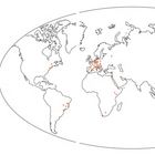 Eine Weltkarte zeigt markierte Orte. Links sind Ländernamen wie Australien, Belgien, China, und USA aufgelistet.