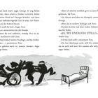 Dialog zwischen George, Robin, Amber und Tom über Bande. Illustration: Kinder schieben Rollstuhl mit Bett und Teddy.