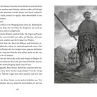 Text über den Riesen Harpin, der mit Pferden Gespannen Schimpf und Hohn äußert. Daneben eine düstere Illustration.