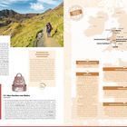 Links: Text über Pembrokeshire mit Bild eines Wanderers. Rechts: Karte von Großbritannien, markierte Orte und Infos zu Wales.