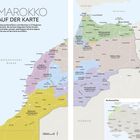 Text "MAROKKO AUF DER KARTE". Es zeigt eine farbige Übersichtskarte mit 13 Regionen Marokkos und Hinweis auf Seitenzahlen.