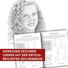 MENSCHEN ZEICHNEN LERNEN MIT DER ERFOLGREICHSTEN ZEICHENREIHE. Skizze einer Frau mit lockigem Haar und offenes Buch.
