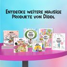 "Entdecke weitere mausige Produkte von Diddl." Bücher und Sets mit bunten Illustrationen auf einem pinken Tisch.