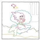 Eine farbige Illustration einer lächelnden Meerjungfrau mit einer Seestern und zwei Fische über ihr.