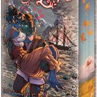 „Tusk Love“ in verschnörkelter Schrift, darunter zwei Figuren am Meer, eine trägt die andere, im Hintergrund ein Schiff.