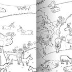 Illustration einer Fantasielandschaft mit Einhörnern, Feen und einem Pilzhaus.