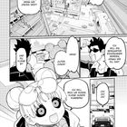 Eine schwarz-weiße Manga-Seite mit Stadtansicht und Charakteren in Dialogen über zukünftige Berufe.