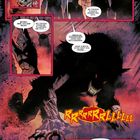 Eine düstere Comic-Seite zeigt, wie ein Werwolf heraufbeschworen wird. Silhouetten mit roten Augen umgeben die Szene.