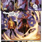 Comic-Panel: Mia und Wyn in einem magischen Büro. Wyn trägt einen roten Mantel und erschafft leuchtende Kreise.