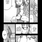 Ein Manga mit einer Frau, die freundlich Hilfe anbietet. Ein Mann erklärt, dass er Kanji nicht lesen kann. Sie sagt: "Komm mit!"