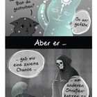 Illustration: Ein Gespräch zwischen einer Katze und einem Geisterkatze. Skelettfigur schenkt einer Katze eine zweite Chance.