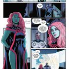 Eine Comic-Seite mit Dialogen wie „Sie sind hier“, „Victor?“ und einer grünen Frau mit rosa Haaren in einem schwarzen Kostüm.