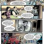 Eine farbige Comic-Seite zeigt Personen in einem Büro, jemand spricht über "Supermänner". Eine ältere Frau spricht besorgt über Sicherheit.