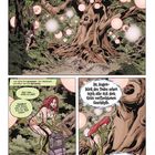 Drei Textfelder: "... ist der Baum der Erkenntnis." "Ich höre ein Summen." "Im Augenblick des Todes..." Illustration eines großen, mystischen Baumes.