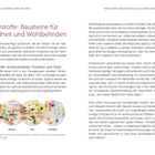 Seitenzahlen: 14 links, 15 rechts. Titel: "Nährstoffe: Bausteine für Gesundheit und Wohlbefinden". Kategorien: Kohlenhydrate, Proteine, Fette, Flüssigkeit.