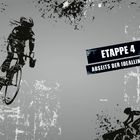 "Etappe 4, Abseits der Ideallinie". Zwei stilisierte Radfahrer vor abstraktem Hintergrund.