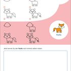Zeichenschritte für einen Fuchs: Kopf, Körper, Ohren, Schwanz. Illustration eines niedlichen Fuchses. Malvorlage bereit.
