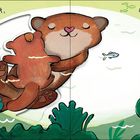 Text: "Ich nehm dich in den Arm ganz sacht, ein Küsschen noch und gute Nacht." Illustration: Zwei Otter umarmen sich.