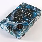 Der Text "UNTIL I fall FOR YOU" ist zentral, umgeben von blauen Blättern und Blüten.