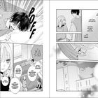 Zwei Personen sprechen über alltägliche Szenen. Links: Jemand legt sich mit Nachdruck ins Bett. Rechts: Zwei halten Hände, Gebäudeansicht.