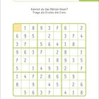 Kannst du das Rätsel lösen? Trage als Erstes die 4 ein. Ein Sudoku-Rätsel mit einem leeren Feld für die 4.