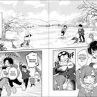 „Präfektur Fukui, Gemeinde Minamiechizen“, „Diese verflixten Bälger!“, „Ihr sollt nicht spielen, sondern mir beim Schneeschippen helfen...“ Zwei Kinder rennen lachend im Schnee, während ein schüchterner Junge zusieht.