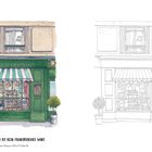 Illustration eines grünen Ladens mit Aufschrift "MARIN MONTAGUT". Text darunter: "UNMÖGLICH IST KEIN FRANZÖSISCHES WORT."