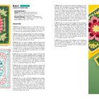 Text: "KALI DUNKLE GÖTTINNEN-SERIE", Schwierigkeitsgrad: ★. Farben: A: Hellgelb... Besondere Maschen: 3-Stb-Popcorn.

Anleitung für ein Häkelquadrat mit Blumenmuster in Pink-, Grün- und Gelbtönen. Farbige Illustrationen.