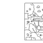 Eine fröhliche Illustration zeigt eine Tasse mit Gesicht, einen Bären, Pflanzen und Wolken mit Gesichtern in einer Landschaft.