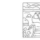 Illustration mit zwei lächelnden Figuren in einem Kanu auf einem See, umgeben von Bergen, Wolken und einem Steg im Vordergrund.