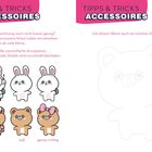 „TIPPS & TRICKS ACCESSOIRES“ in großen Buchstaben. Süße Zeichnungen von Hasen und Bären mit unterschiedlichen Accessoires.