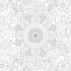 Eine detaillierte, symmetrische schwarz-weiße florale Illustration mit vielen Blumen und Blättern in komplexen Mustern.