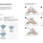 Überschrift: "Zunahmen stricken". Diagramme und Fotos mit Anleitung zur Stricktechnik. Grafiken zeigen Strickmaschen.