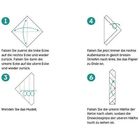 Anleitung zum Falten einer Origami-Kerze in 7 Schritten, mit Diagrammen und Pfeilen.