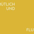 Text: "GEMÜTLICH UND FLUFFIG". Gelber Hintergrund. Klarer, minimalistischer Stil.