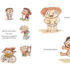 Texte: „Jeder hat einen Körper. Nur einen. Und man kann unglaublich viele Dinge mit ihm tun. Dein Körper gehört dir. Und niemand anderem.“ Kinder in fröhlichen Aktivitäten, eines im Rollstuhl.