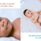Guck mal, das Baby ist gerade aufgewacht. Es wird gewickelt. Links ein fröhliches Baby, rechts Baby beim Windelwechsel.