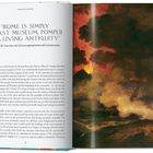 "ROME IS SIMPLY A VAST MUSEUM; POMPEII IS A LIVING ANTIQUITY." Rechts eine dramatische Vulkaneruption als Gemälde.