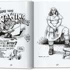 Links: "Improve Your Drawing Ability", Illustration eines Mannes beim Zeichnen. Rechts: Frau steht lässig, Februar 20th, 1975.